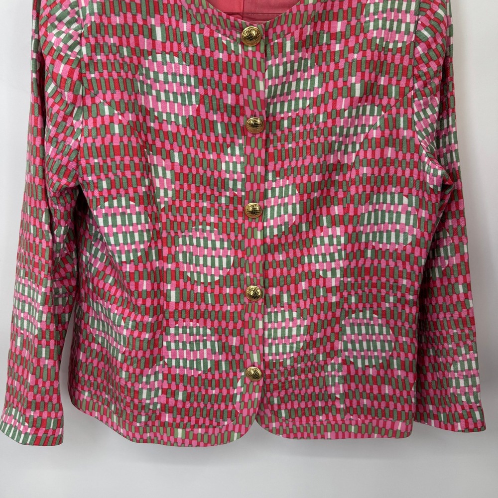 Anne Crimmins Skirt Suit Set Womens 12 Pink Geometric Coquette Vintage - Picture 7 of 16
